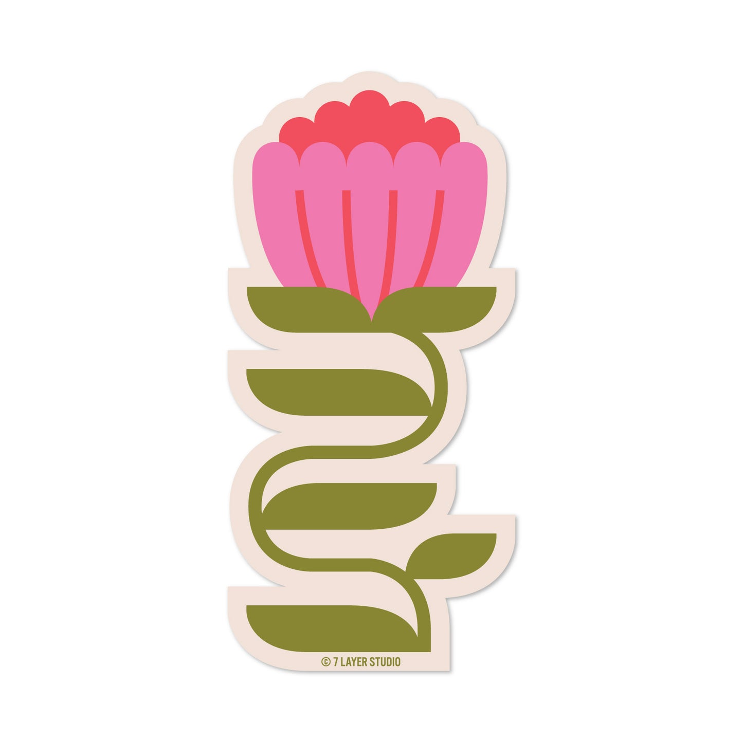 pink and green floral sticker with winding stem